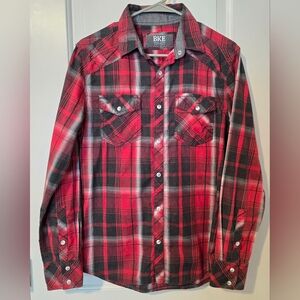 BKE Red and Black Plaid Button Down Men's Shirt
